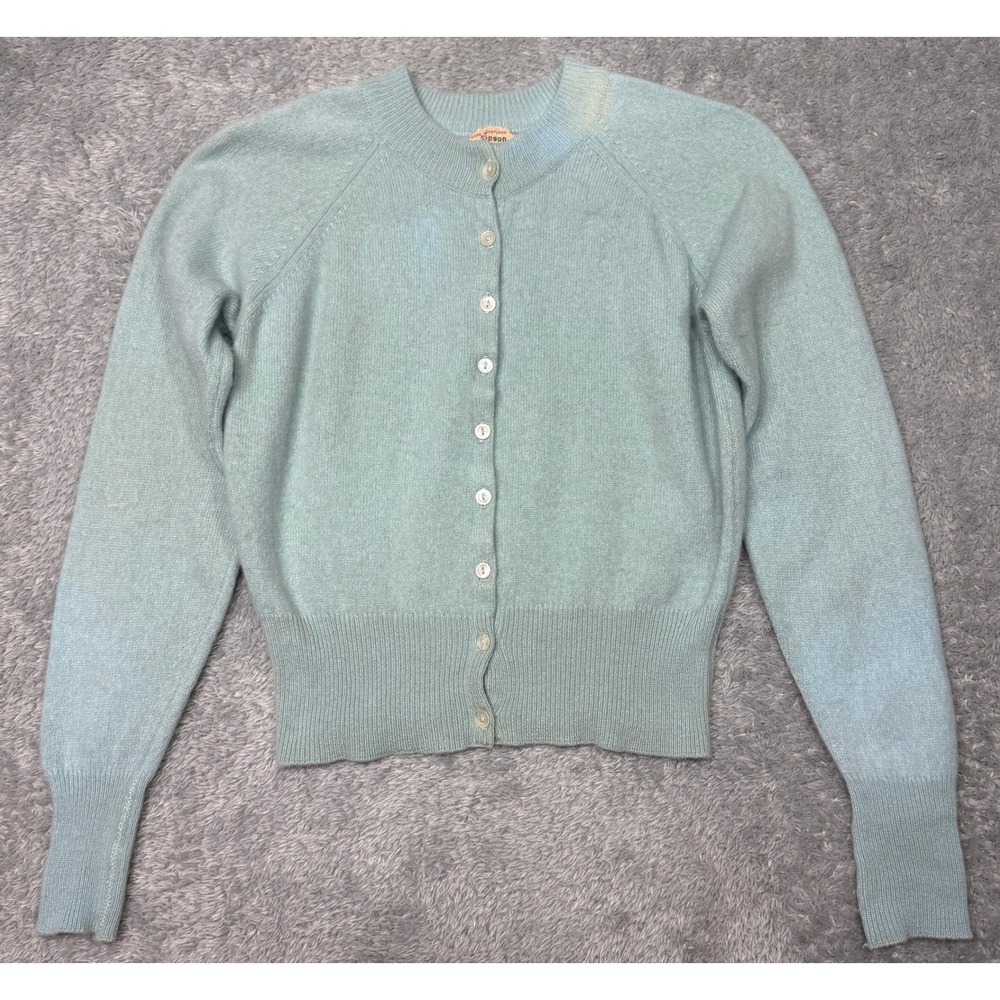 Vintage Ballantyne Pure Cashmere Cardigan Sweater Small Light Blue Scotland 50s